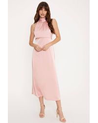 Oasis - Satin Halter Neck Midi Bridesmaid Dress - Lyst