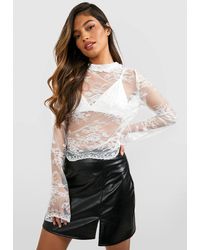 Boohoo - Lace High Neck Blouse - Lyst
