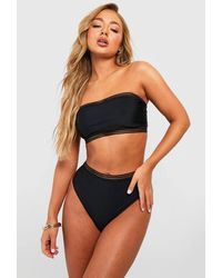 Boohoo - Mesh Detail Bandeau Bikini Top & High Waist Bikini Bottoms Set - Lyst