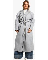 Boohoo - Petite Belt Detail Wool Look Maxi Coat - Lyst