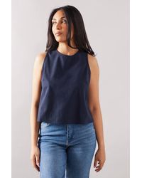 Wallis - Petite Button Back Linen Top - Lyst