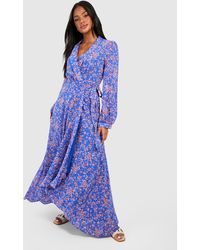 Boohoo - Floral Wrap Belted Maxi Dress - Lyst