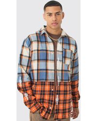 BoohooMAN - Oversized Flannel Splice Printed Placket Shirt - Lyst
