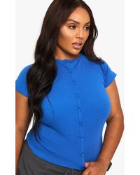 Boohoo - Plus Button Down Cap Sleeve Top - Lyst