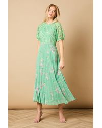 Oasis - Occasion Floral Lace Bodice Pleated Midi Dress - Lyst