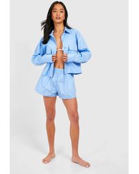 Boohoo - Petite Cargo Pocket Cotton Beach Shirt - Lyst