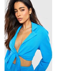 Boohoo - Jersey Crepe Tie Front Cropped Tailored Blazer - Lyst