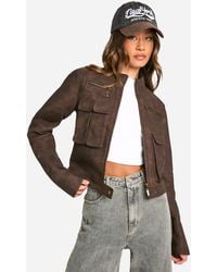 Boohoo - Tall Cropped Pocket Detail Faux Leather Biker Jacket - Lyst