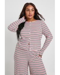Boohoo - Plus Stripe Button Through Long Sleeve Top - Lyst