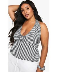 Boohoo - Plus Halter Gingham Top With Scrunchy - Lyst