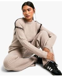 Boohoo - Conjunto Premium De Punto Grueso De Pantalón Y Jersey Con Ribete En Contraste - Lyst