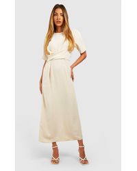 Boohoo - Hammered Knot Front Midaxi Dress - Lyst