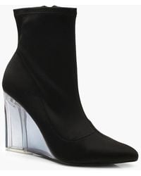 Boohoo Womens Neon Clear Wedge Sock Boots - Black - 5