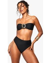 Boohoo - Trim Detail Bandeau Bikini Top & High Waist Bikini Bottoms Set - Lyst