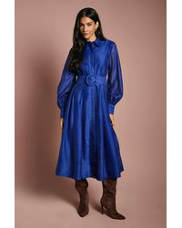 Coast - Organza Long Sleeve Midi Shirt Dress With Belt - Lyst