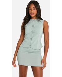 Boohoo - Super Stretch Curved Hem Waistcoat & Micro Mini Skirt - Lyst