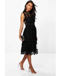 Boohoo Boutique Lace Midi Skater Dress - Black
