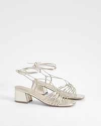 Boohoo - Low Block Caged Wrap Up Heels - Lyst