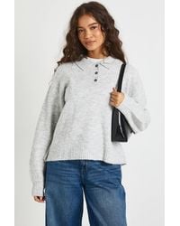 Boohoo - Collared Button Down Oversized Knitted Jumper - Lyst