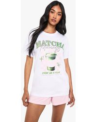 Boohoo - 'Matcha Mornings' Graphic T-Shirt & Shorts Pyjama Set - Lyst