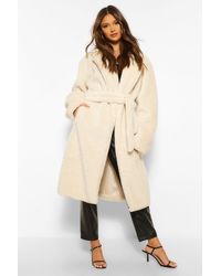 Boohoo Womens Mantel Aus Teddy-Kunstpelz Mit Gürtel - Weiß