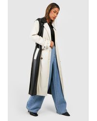 Boohoo - Colour Block Faux Leather Trench Coat - Lyst
