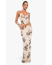 Boohoo - Hot Fix Printed Mesh Lined Column Maxi Skirt - Lyst