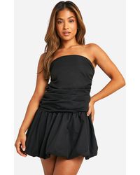 Boohoo - Petite Ruched Bandeau Open Back Puff Ball Mini Dress - Lyst