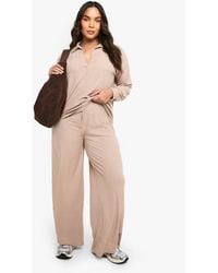 Boohoo - Plus Brushed Rib Collared Top & Trouser Lounge Set - Lyst