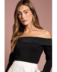 Coast - Long Sleeve Satin Trim Bardot Top - Lyst