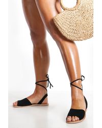 Boohoo Womens Wildleder Peeptoe Sandalen mit gewickelten Knöchelriemchen - Schwarz