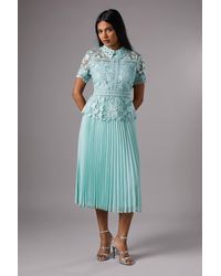 Coast - Petite Lace Top Pleated Dress - Lyst