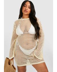 Boohoo - Plus Crochet Open Back Beach Mini Dress - Lyst