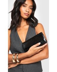 Boohoo - Structured Textured Clutch Bag & Chain - Lyst