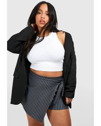 Boohoo - Plus Pinstripe Bengaline Wrap Tie Detail Skort - Lyst