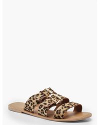 Boohoo Womens Lederschlappen mit Schnalle und Ponyfell-Optik - Mehrfarbig