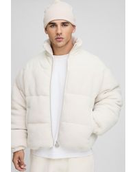 Boohoo - Boxy Fit Borg Nylon Mix Funnel Neck Puffer Jacket - Lyst