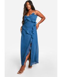 Boohoo - Plus Woven Abstract Print Ruffle Detail Strappy Maxi Dress 1 - Lyst