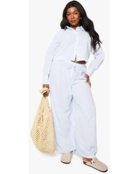 Boohoo - Plus Stripe Elasticated Waist Wide Leg Trouser - Lyst