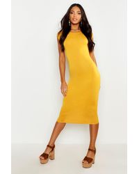 Boohoo Cap Sleeve Jersey Bodycon Midi Dress - Yellow