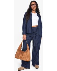 Boohoo - Plus Chambray Drawstring Wide Leg Trouser - Lyst