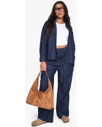 Boohoo - Plus Chambray Drawstring Wide Leg Trouser - Lyst