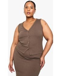 Boohoo - Plus Soft Rib Button Down Longline Waistcoat - Lyst