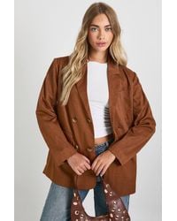 Boohoo - Tailored Linen Look Double Breasted Blazer - Lyst