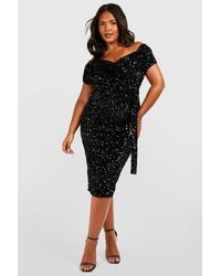 Boohoo - Plus Sequin Off The Shoulder Wrap Midi Dress - Lyst