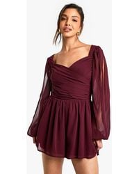 Boohoo - Chiffon Wrap Split Sleeve Playsuit - Lyst
