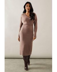 Wallis - Petite V Neck Batwing Midi Sweater Dress - Lyst