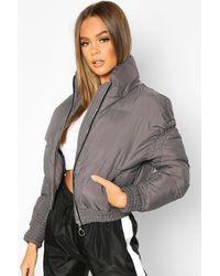 Boohoo Womens Steppjacke mit Trichterkragen und Rüschendetail - Grau