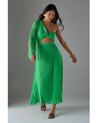 Warehouse - Petite Chiffon Pleated One Shoulder Cut Out Midi Dress - Lyst
