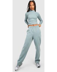 Boohoo - Tall Ribbed Funnel Neck Top And Jogger Set - Lyst
